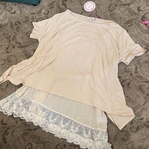 Beige Layered Top with Lace Hem